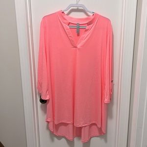 Honeyme Curvy 3XL 3/4 sleeve neon pink top NWOT